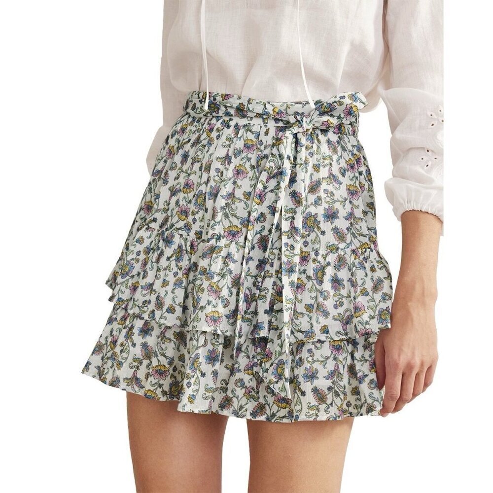 Boden White Floral Tiered Mini Skirt